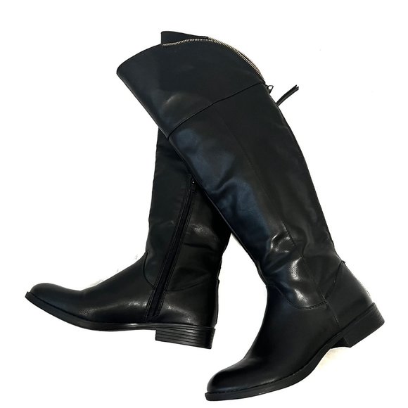 Women's Round Toe Tall Black Boots with Faux leather finish size 8 - Picture 3 of 12